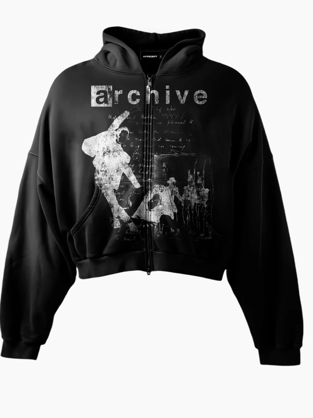 Archive Graphic Cropped Zip Hoodie - Black & White